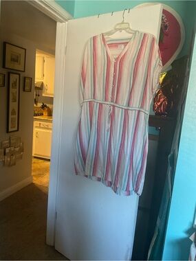 Women’s 3X Lineb Blend Time and Tru Multicolor Striped Tie-Waist Dress